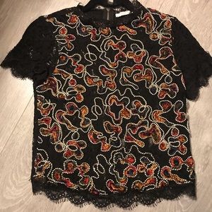 Embroidered Lace Short-Sleeved Blouse